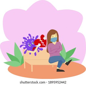 El virus Corona nos hace incapaces de celebrar el Día de San Valentín. Esta ilustración se utiliza para plantillas, etc.
