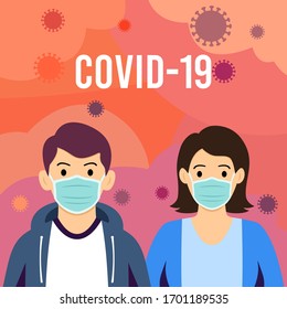 Corona Virus Maks Couple Illustration