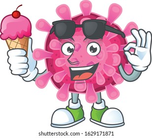 Corona virus mascot cartoon design with ice cream