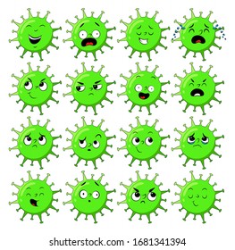 corona virus mascot collection with face expression. Coronavirus vector illustration with facial expression big set isolated on white background