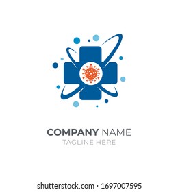 Corona virus medical care logo. 
Covid-19 health protection logo icon. Anti-virus vaccine research vector