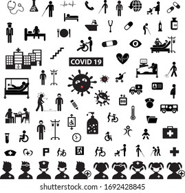 corona virus medical in hospital vector icon set