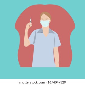 Corona virus Medical injection, diseases,health care,science,diabetes, vector illustration, nurse, female, woman covid-19 hospital