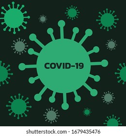 Mikroskopische Vektorillustration der Corona-Virus-Illustration. COVID-19 Biologische Technologie. Grüner, einfacher Stil.