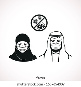 Corona virus in Middle East. Novel corona virus 2019-nCoV.  Womenі s and a man in white medical face mask, Concept of corona virus protection.