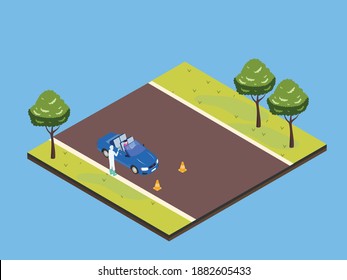 Corona virus mobile testing isometric 3d vector concept for banner, website, illustration, landing page, flyer, etc.