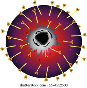 Corona Virus Model  with bullet hole in it