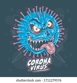 corona virus monster, covid-19 monster, cartoon design, vector