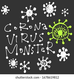 Corona virus monster vector hand draw banner about covid-19