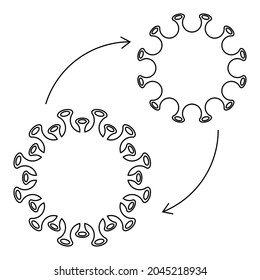 Corona virus mutation. New variant of covid-19 from many times transmission vector design symbol illustration.