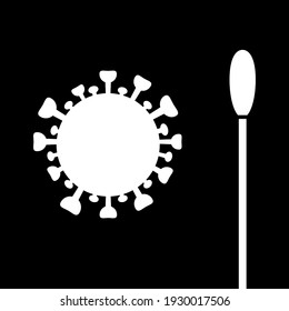 Corona virus and nasopharyngeal swab for sampling, vector symbol with black background