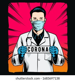 Corona virus Nurse Doctor Pop Art illustration Vector