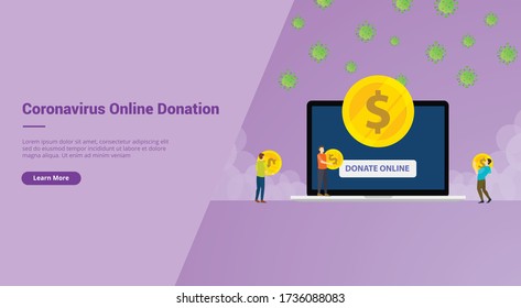 Corona Virus Online Donation campaign concept for website template landing or home page website.modern flat cartoon style.