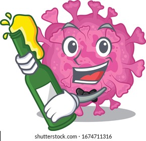 Corona virus organic with bottle of beer mascot cartoon style