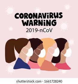 Corona virus outbreak hand drawn vector illustration. Epidemic disease banner. People in protective medical mask to prevent Covid-19 virus. Wuhan pneumonia spread.