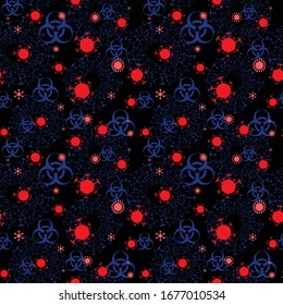 Patrón de vectores rojo y azul de brote del virus Corona
Pandemia peligrosa covid-19 signo de riesgo biológico textura transparente