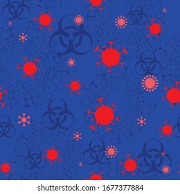 Corona Virus Outbreak Red and Blue Vector Pattern
Dangerous Pandemia covid-19 biohazard sign seamless texture