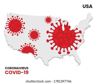 Corona virus outbreak with USA map. Awareness prevention update concept. EPS10 vector illustration. Illustration vector graphic of Alert corona virus outbreak with USA map in the background.