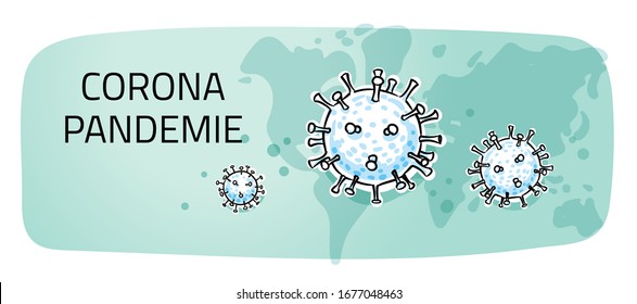 Corona virus pandemic banner. Hand drawn line art cartoon vector illustration.