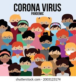 corona virus pandemic people use masker illustration vector graphic