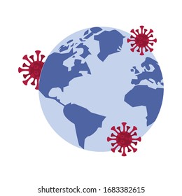 corona virus particles in world planet vector illustration design