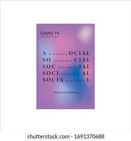 Corona virus poster in English in cute  purple tones mean keeping a social distance and staying safe. Covid-19 . Sars-cov-2
