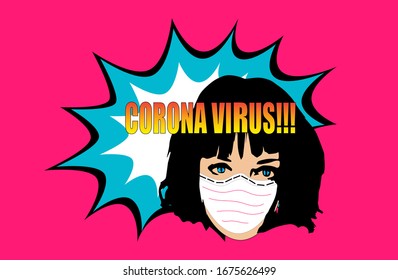 Corona virus poster, girl with a medical mask background illustration