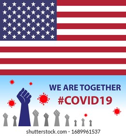 Corona Virus poster. United States of America We are together agianst social media post for web and media. Vector Illustration EPS.