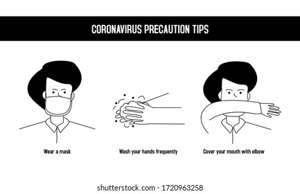 Corona virus precaution tips girl illustration vector isolated on white background