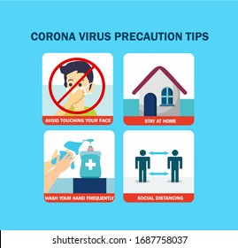 corona virus precaution tips. healthcare tips illustration.flat design vector