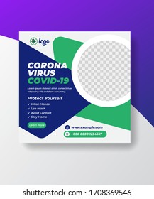 Corona Virus Preventation Social Media Template With Adobe Illustrator EPS format file. 