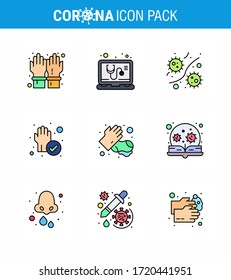 corona virus prevention. covid19 tips to avoid injury 9 Filled Line Flat Color icon for presentation soap; protection; bacterium; protect; viruses viral coronavirus 2019-nov disease Vector Design