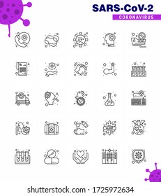 corona virus prevention. covid19 tips to avoid injury 25 line icon for presentation cruise; human; coronavirus; medical; brain viral coronavirus 2019-nov disease Vector Design Elements
