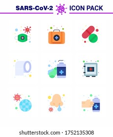 corona virus prevention. covid19 tips to avoid injury 9 Flat Color icon for presentation  hand sanitizer; safety; medicine; tissue; cleaning viral coronavirus 2019-nov disease Vector Design Elements