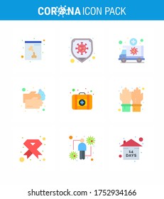 corona virus prevention. covid19 tips to avoid injury 9 Flat Color icon for presentation  first aid; washing; emergency; wash; hand wash viral coronavirus 2019-nov disease Vector Design Elements