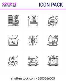 corona virus prevention. covid19 tips to avoid injury 9 Line icon for presentation  sign; hospital; medical room; board; disease viral coronavirus 2019-nov disease Vector Design Elements