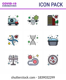 corona virus prevention. covid19 tips to avoid injury 9 Filled Line Flat Color icon for presentation genomic; dna; virus; virus; protection viral coronavirus 2019-nov disease Vector Design Elements