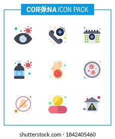 corona virus prevention. covid19 tips to avoid injury 9 Flat Color icon for presentation  dirty hands; virus protection; appointment; moisturizer; hand wash viral coronavirus 2019-nov disease 
