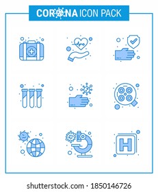 corona virus prevention. covid19 tips to avoid injury 9 Blue icon for presentation bacteria; test; pulses; lab; safe viral coronavirus 2019-nov disease Vector Design Elements