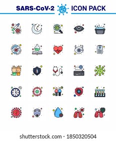 corona virus prevention. covid19 tips to avoid injury 25 Flat Color Filled Line icon for presentation basin; eyesight; rest time; eye care; security viral coronavirus 2019-nov disease Vector Design