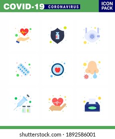 corona virus prevention. covid19 tips to avoid injury 9 Flat Color icon for presentation  form; drugs; virus; n; medical viral coronavirus 2019-nov disease Vector Design Elements