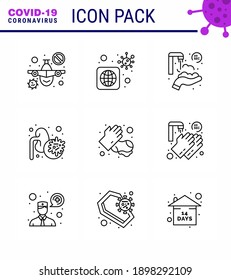 corona virus prevention. covid19 tips to avoid injury 9 Line icon for presentation  hands; virus; twenty seconds; lungs; disease viral coronavirus 2019-nov disease Vector Design Elements
