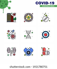corona virus prevention. covid19 tips to avoid injury 9 Filled Line Flat Color icon for presentation dropper; drug; lab; care; pills viral coronavirus 2019-nov disease Vector Design Elements