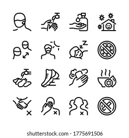corona virus prevention icon set collection line art design, editable stroke