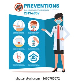 Infografía de prevención del virus Corona 2020. Ilustración vectorial