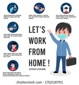 corona virus prevention poster with worker illustration