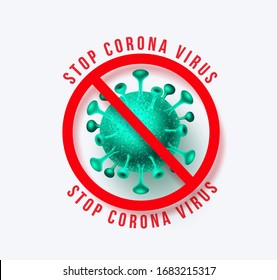 Corona Virus Prevention signiert Vektorillustration Banner Design. Beenden Sie die Textsignatur des neuartigen Corona-Virus und das Covid-19-Ausbruch-Icon des neuartigen Virus, isoliert auf weißem Hintergrund. Vektorillustration.