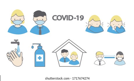 Corona virus prevention vector. Information related with covid 19 illustration. Use mask, wash hands, alcohol, stay home and social distancing.