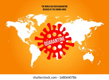 Corona virus quarantine symbol with red disease cells like a stamp. World map in background. Vector illustration of Covid19 pandemic virus from Wuhan China