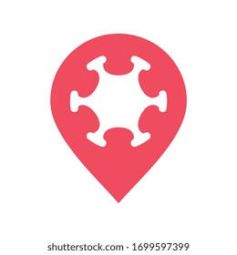 Corona virus red zone logo design, covid 19  with map pin icon - Vector